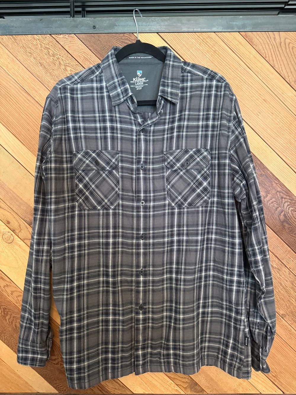 Kuhl Men's Black and Gray Plaid Button-Down Shirt